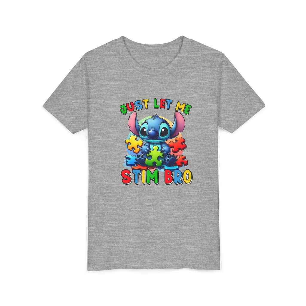 Youth Tee - 'Just Let Me Stim Bro' Cute Stitch Autism Puzzle Pieces