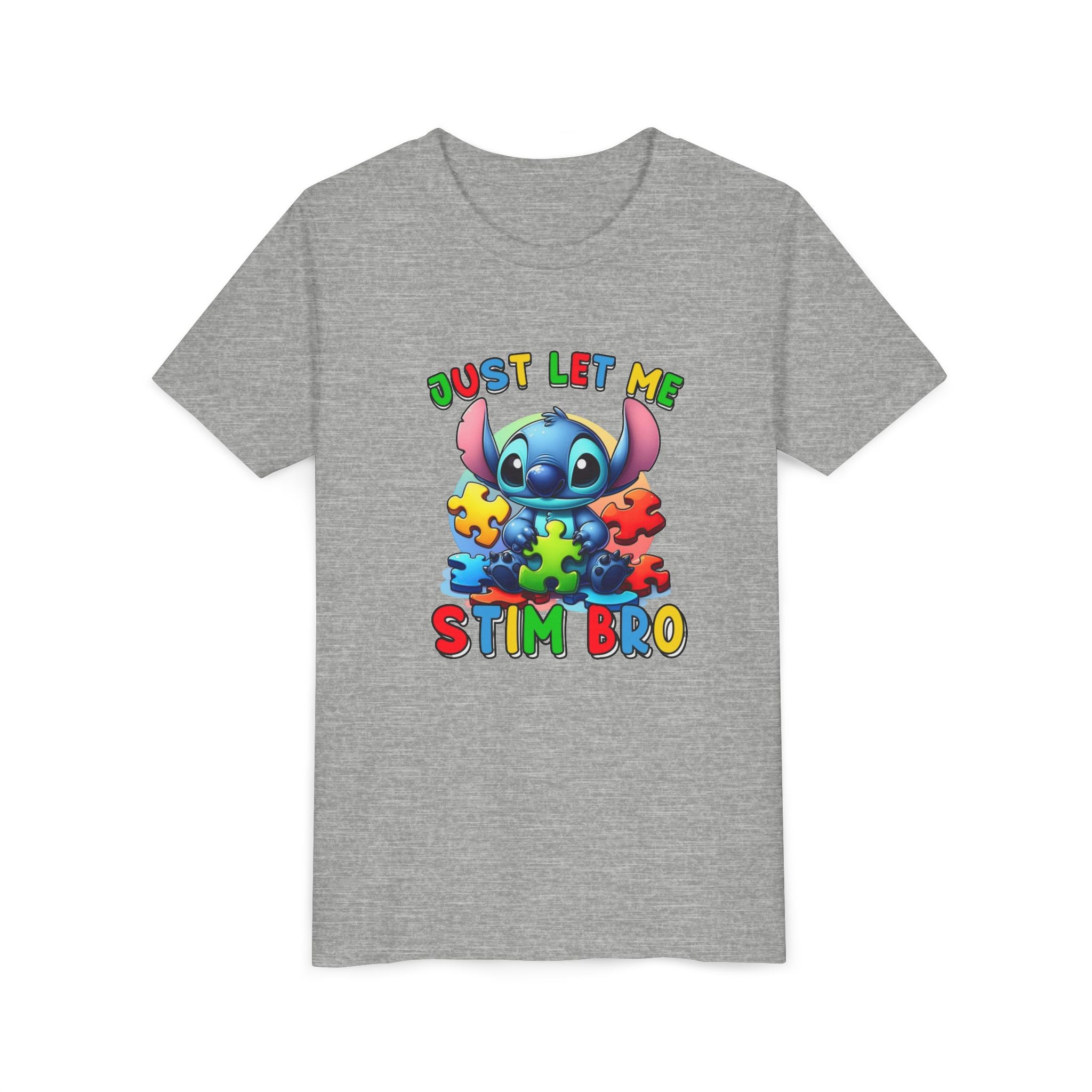 Youth Tee - 'Just Let Me Stim Bro' Cute Stitch Autism Puzzle Pieces