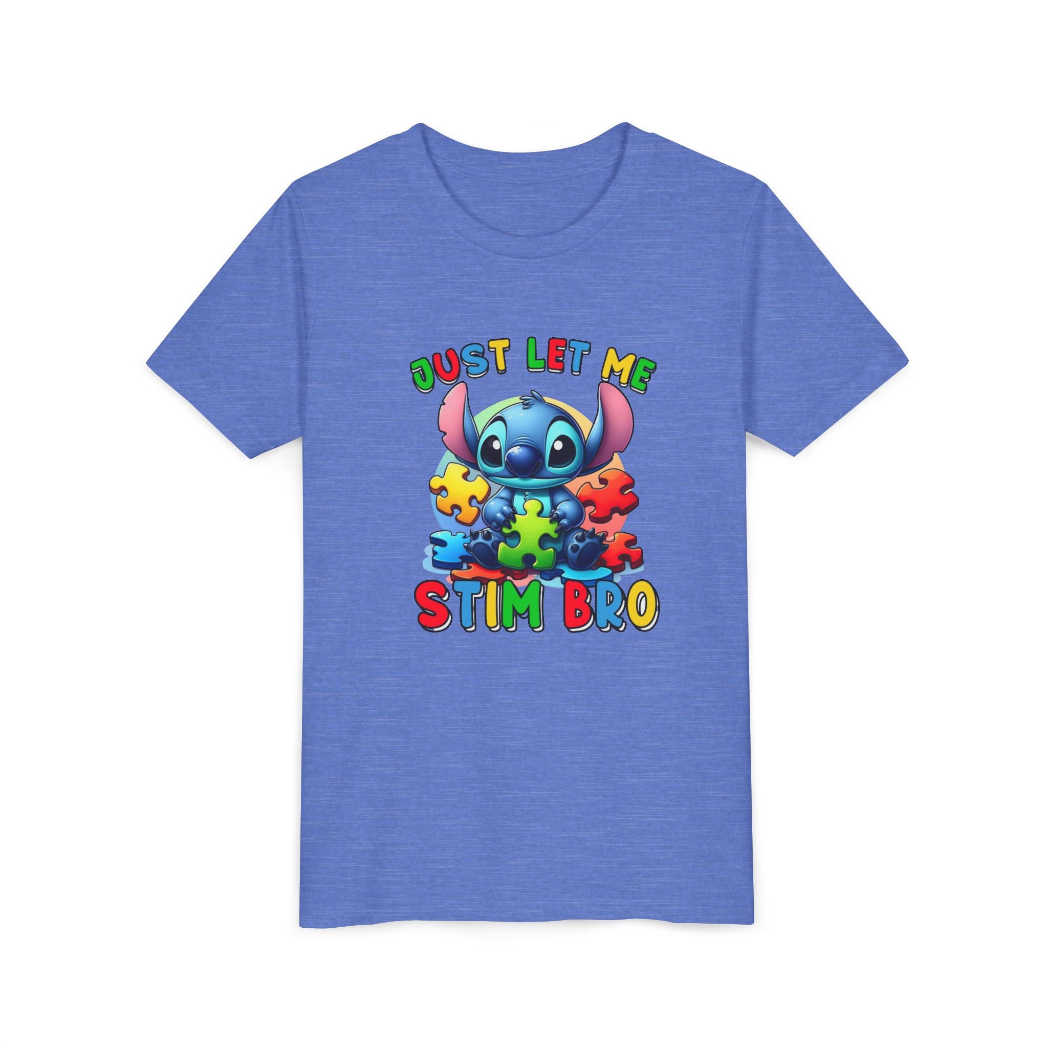 Youth Tee - 'Just Let Me Stim Bro' Cute Stitch Autism Puzzle Pieces