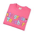 1st Grade Teacher T-Shirt — "Big Hearts Shape Little Minds" Colorful School Teacher Tee
