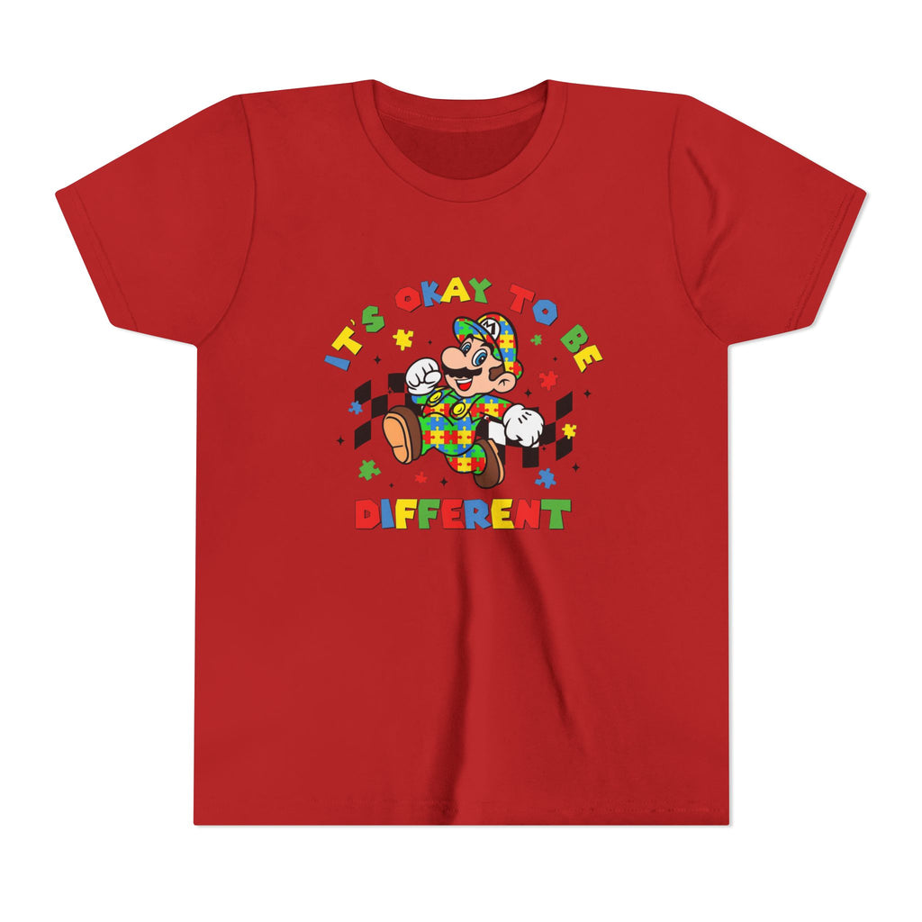 Youth Tee - "It's Okay To Be Different" Rainbow Skate Character Kids T-Shirt