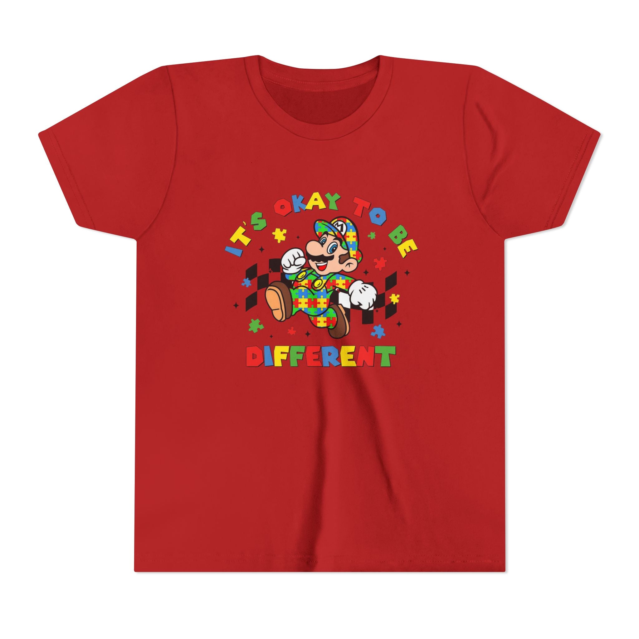 Youth Tee - "It's Okay To Be Different" Rainbow Skate Character Kids T-Shirt