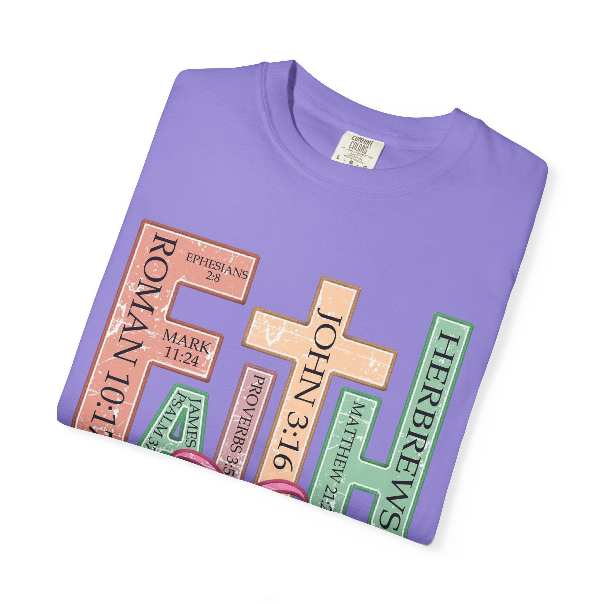 Christian Crosses Scripture Tee — John 3:16, Romans 10:17, Hebrews — Faith Graphic T-Shirt