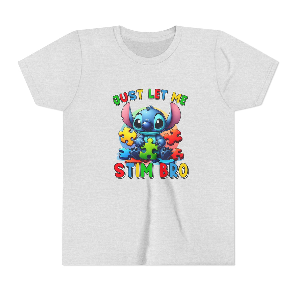 Youth Tee - 'Just Let Me Stim Bro' Cute Stitch Autism Puzzle Pieces