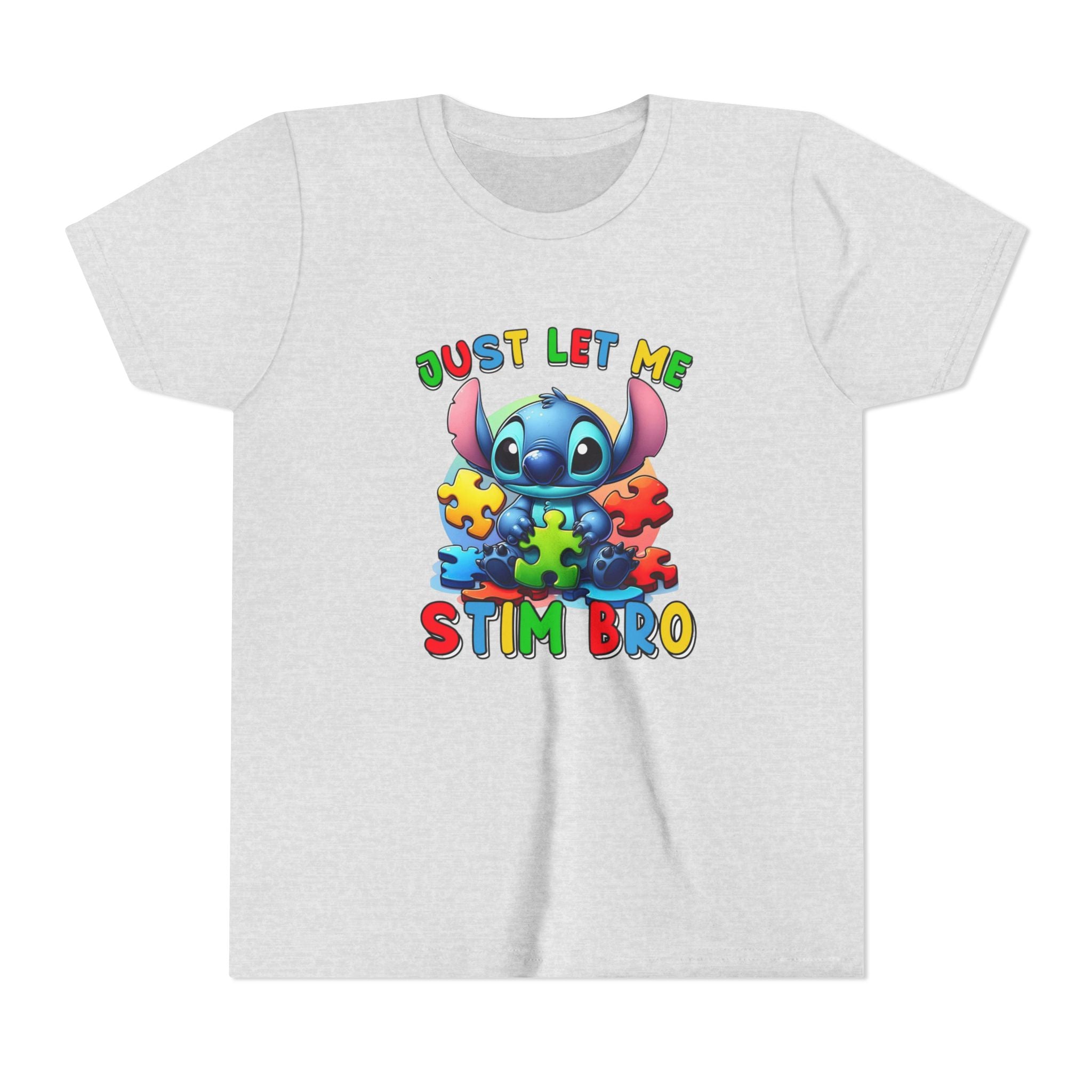 Youth Tee - 'Just Let Me Stim Bro' Cute Stitch Autism Puzzle Pieces