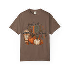 Fall Graphic T-Shirt — "Just a Girl Who Loves Fall" Pumpkin & Coffee Tee