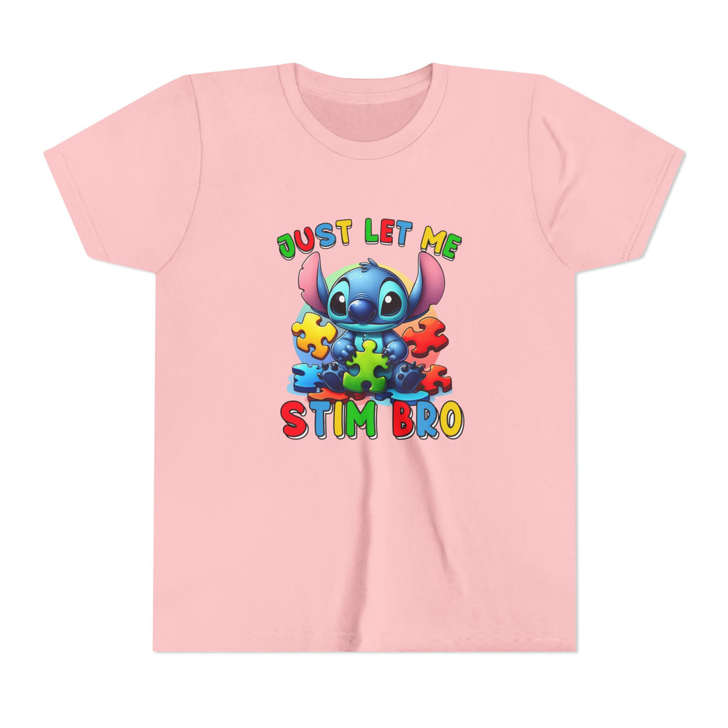 Youth Tee - 'Just Let Me Stim Bro' Cute Stitch Autism Puzzle Pieces