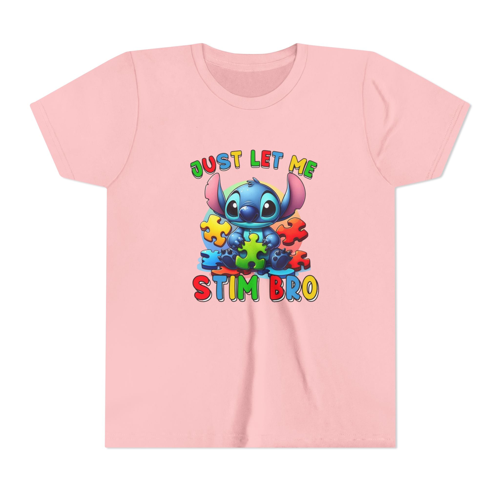 Youth Tee - 'Just Let Me Stim Bro' Cute Stitch Autism Puzzle Pieces