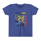 Youth Autism Awareness Tee — Colorful Puzzle Bow Design with Inspiring Words (Hope, Love, Inclusion)