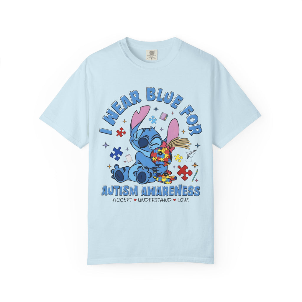 Autism Awareness T-Shirt — “I Wear Blue For” Cute Stitch Design