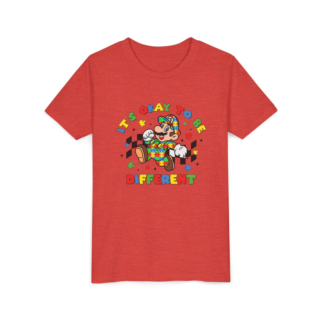 Youth Tee - "It's Okay To Be Different" Rainbow Skate Character Kids T-Shirt