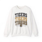 Tigers Repeat Crewneck Sweatshirt — Leopard Accent School Spirit Tee