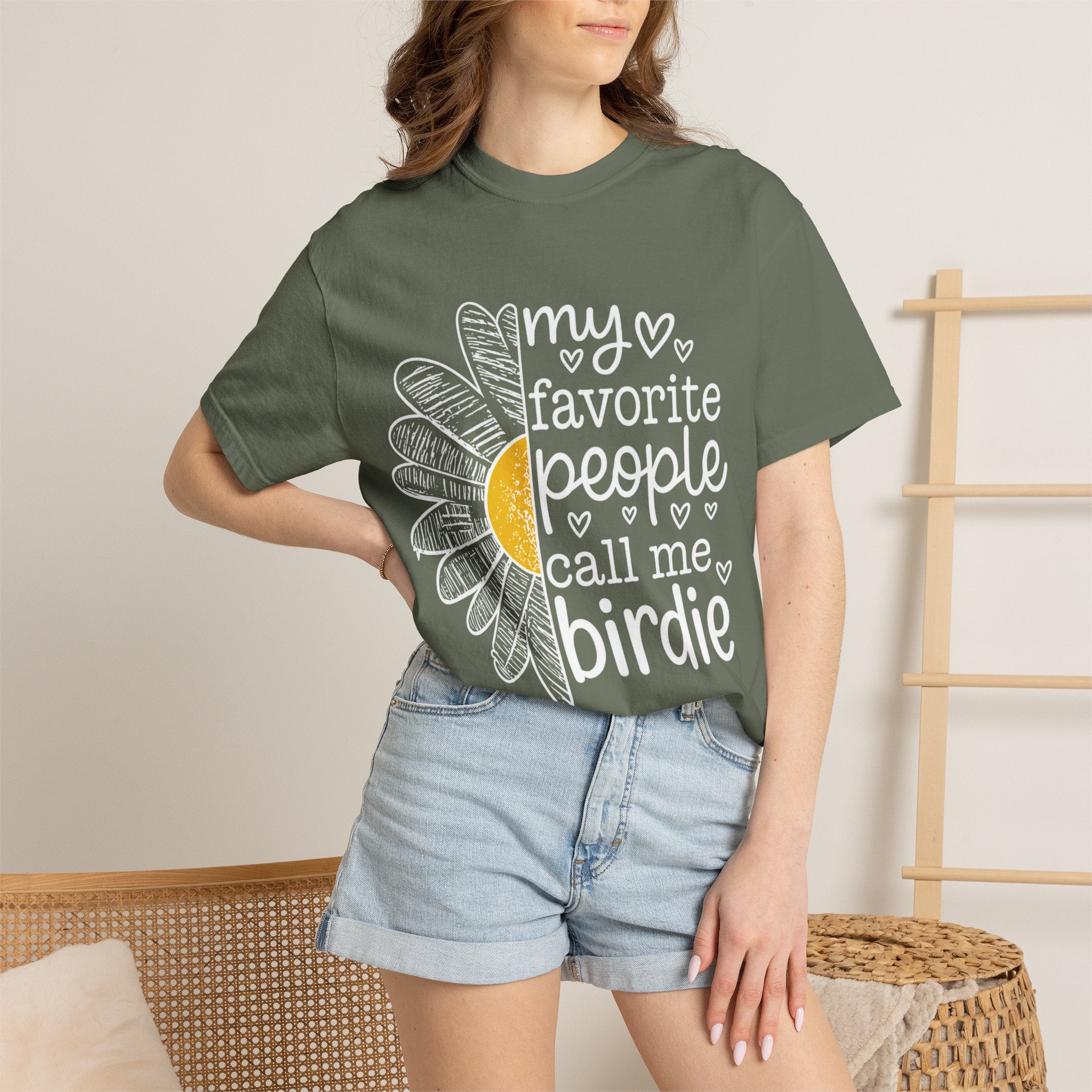 T-Shirt — "My Favorite People Call Me Birdie" Floral Graphic Tee