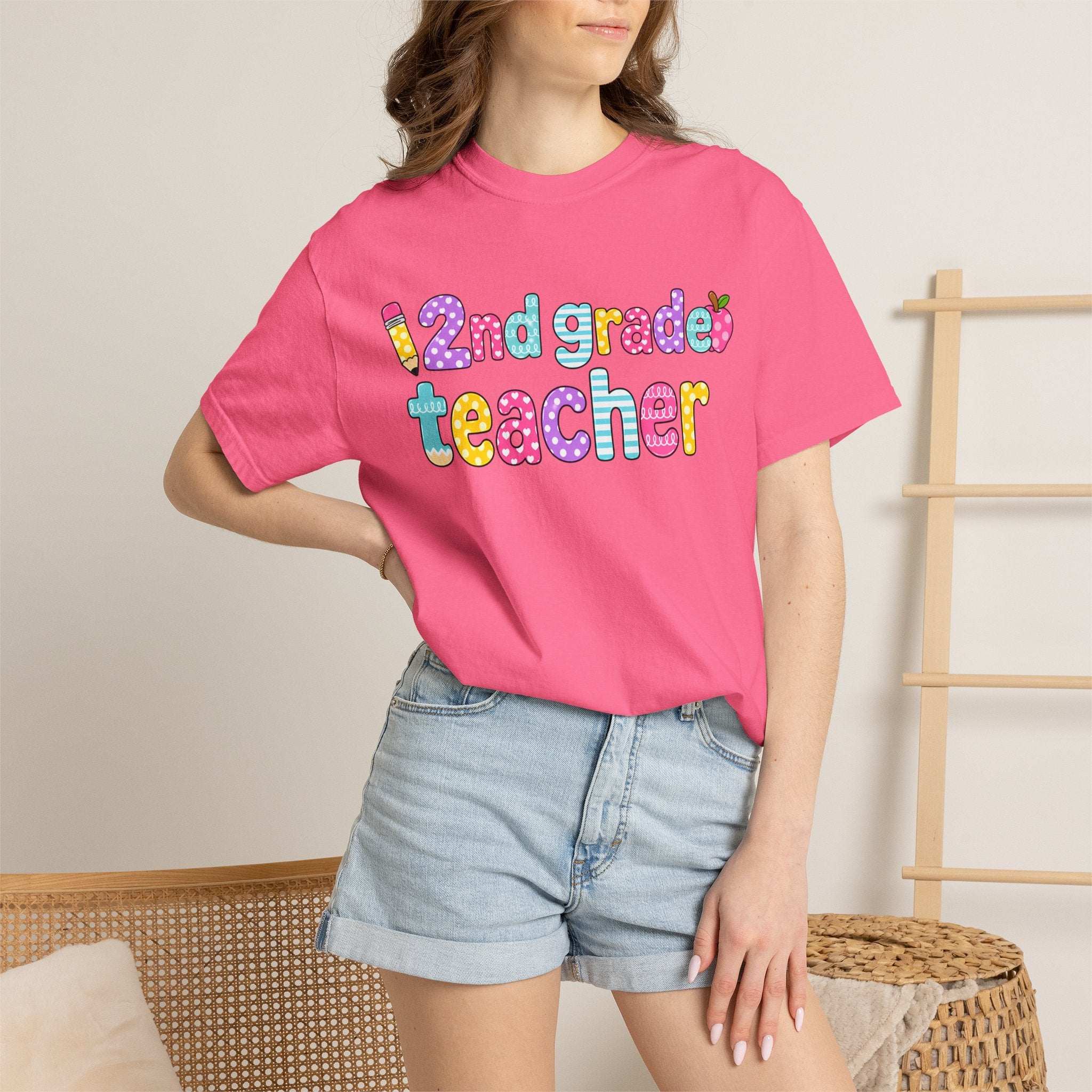 2nd grade Teacher T-Shirt — "Big Hearts Shape Little Minds" Colorful School Teacher Tee