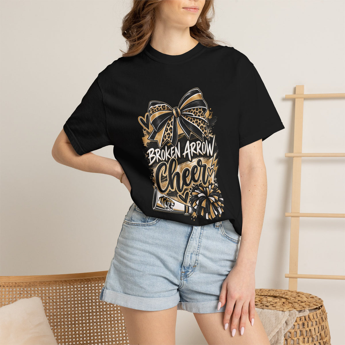 Broken Arrow Cheer T-Shirt — Pom, Megaphone & Bow Graphic