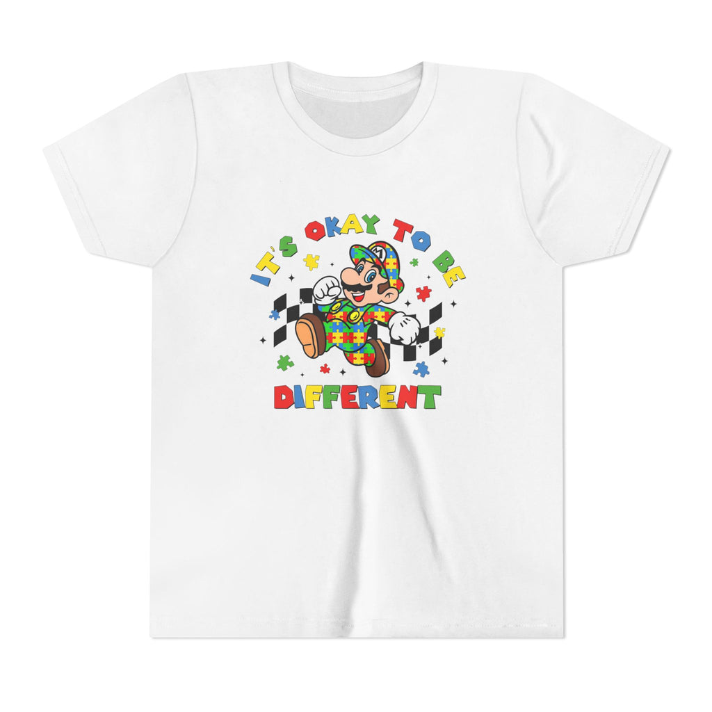 Youth Tee - "It's Okay To Be Different" Rainbow Skate Character Kids T-Shirt