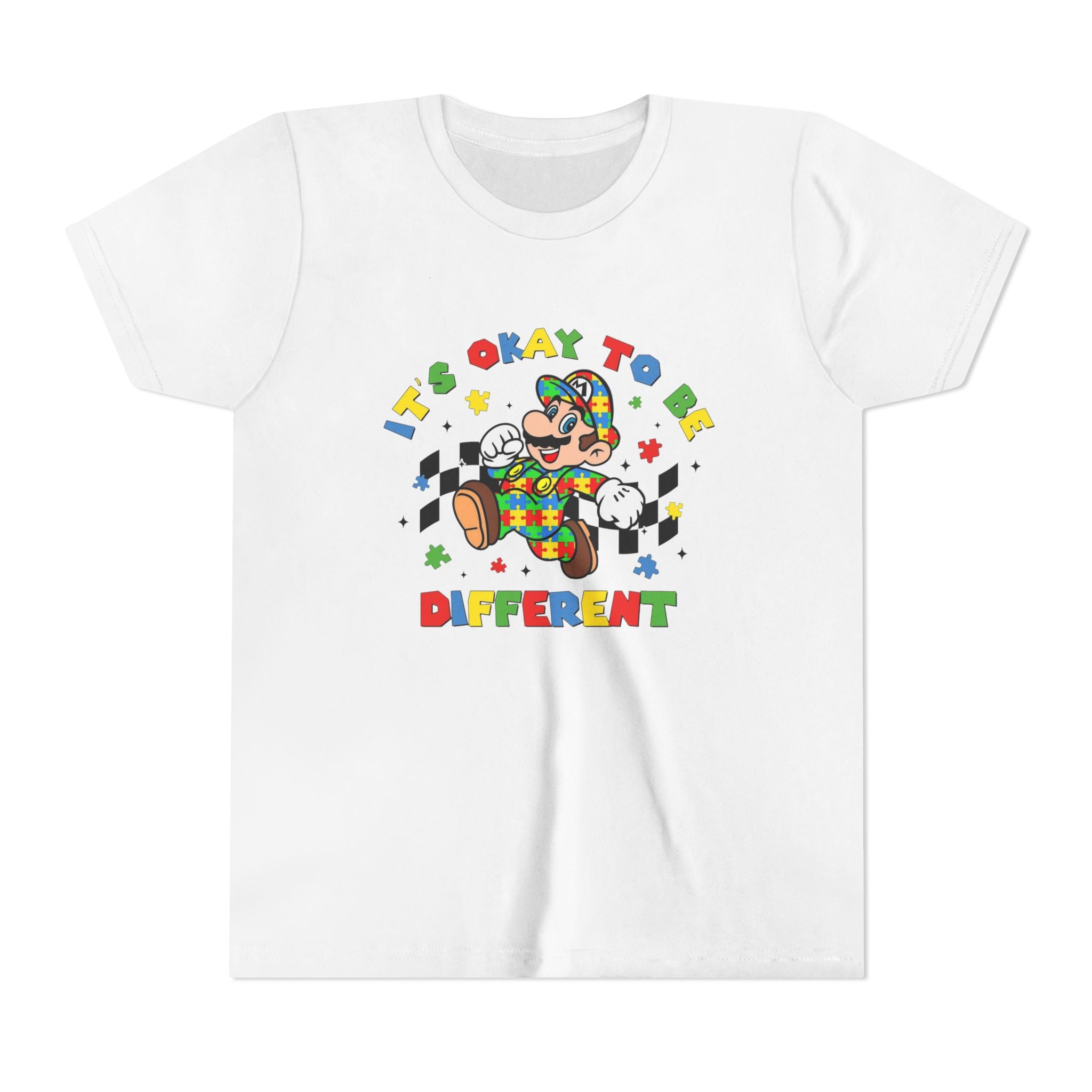 Youth Tee - "It's Okay To Be Different" Rainbow Skate Character Kids T-Shirt