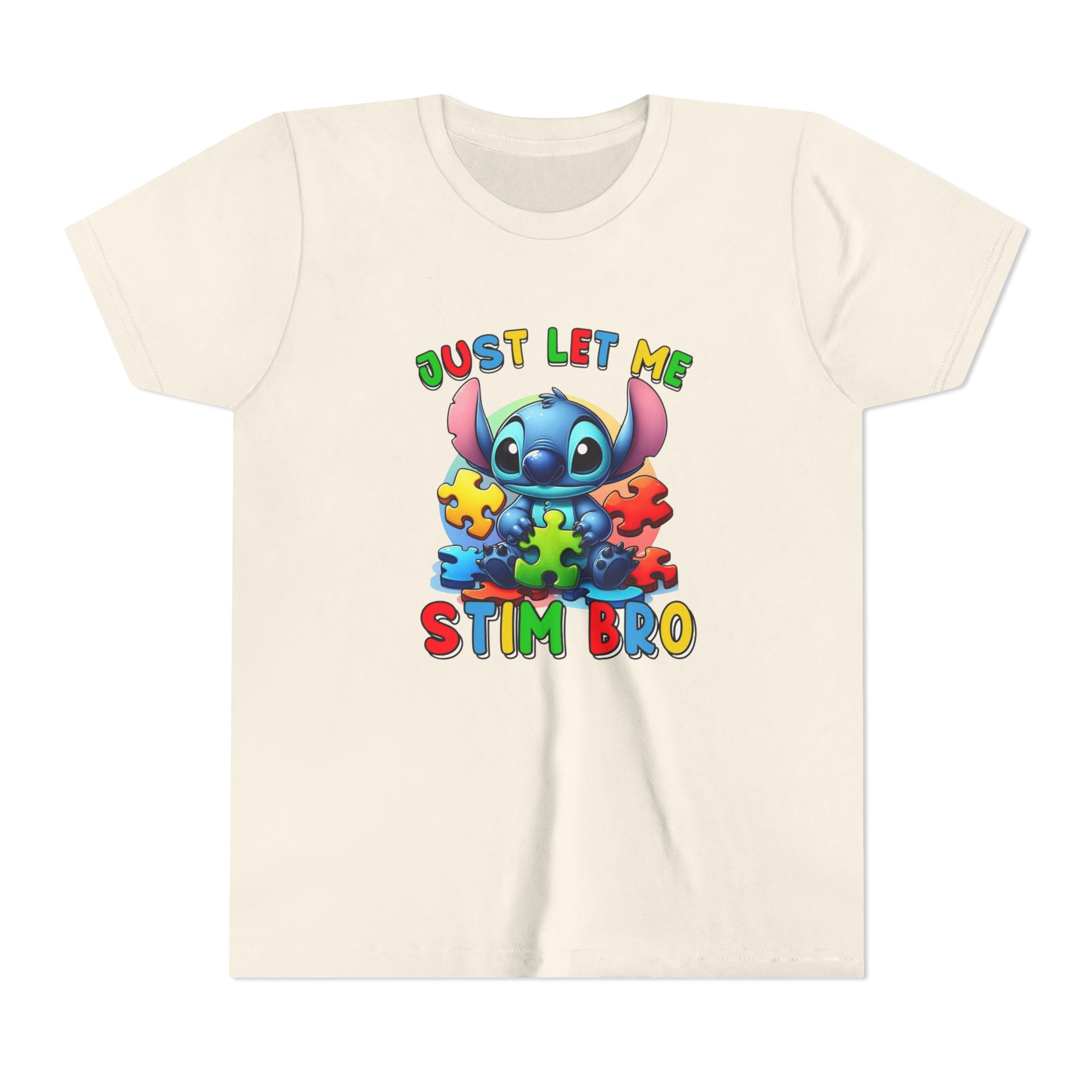 Youth Tee - 'Just Let Me Stim Bro' Cute Stitch Autism Puzzle Pieces