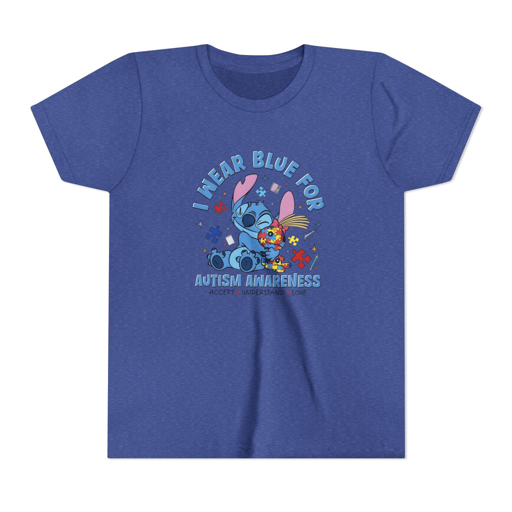 Youth Tee — "Wear Blue for Autism Awareness" Cute Stitch Puzzle-Heart Design