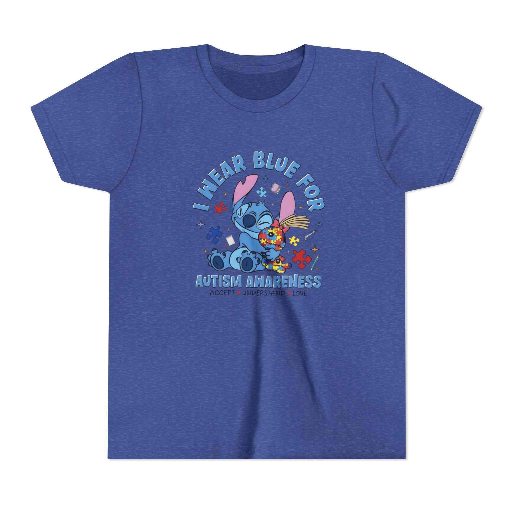 Youth Tee — "Wear Blue for Autism Awareness" Cute Stitch Puzzle-Heart Design