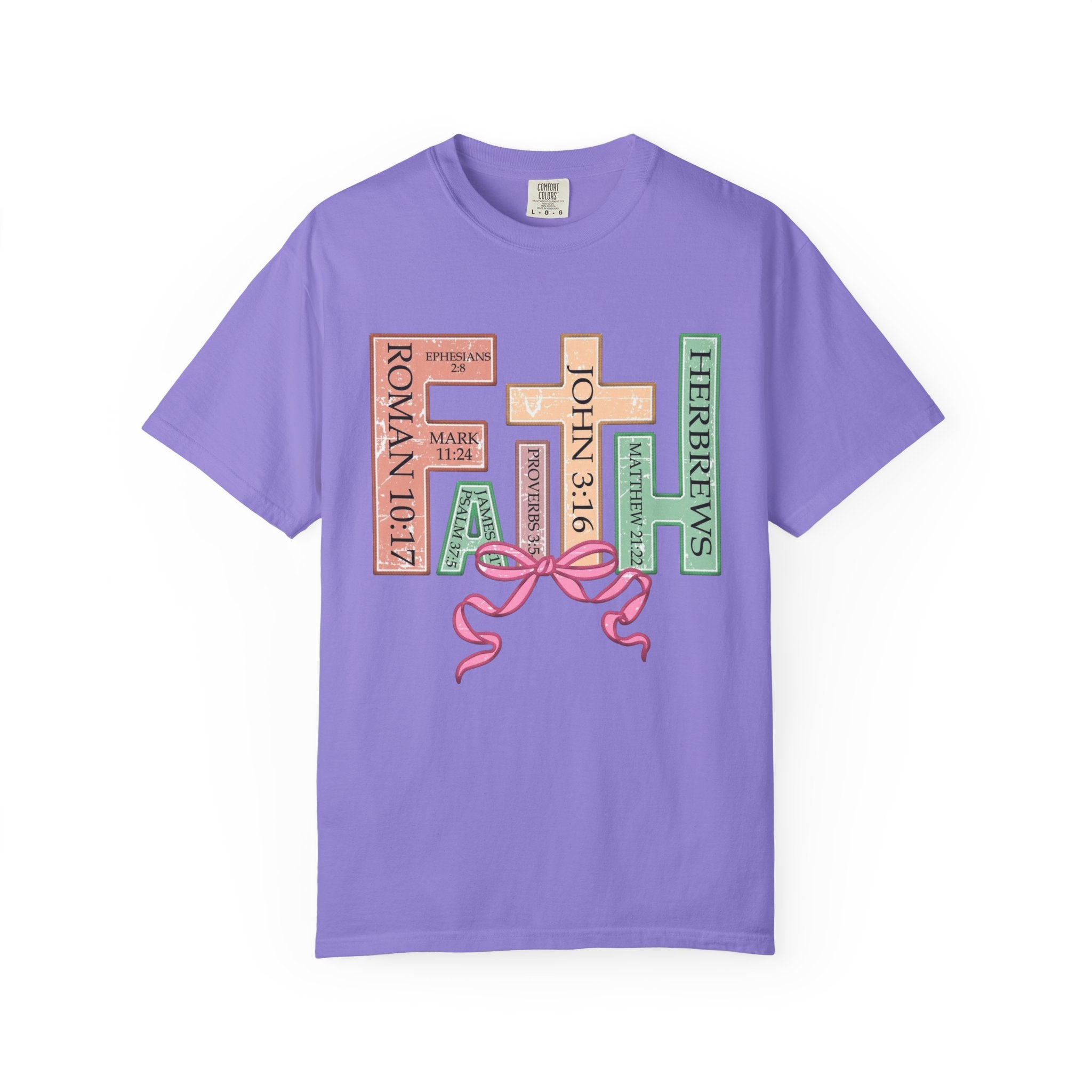 Christian Crosses Scripture Tee — John 3:16, Romans 10:17, Hebrews — Faith Graphic T-Shirt