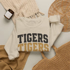 Tigers Repeat Crewneck Sweatshirt — Leopard Accent School Spirit Tee