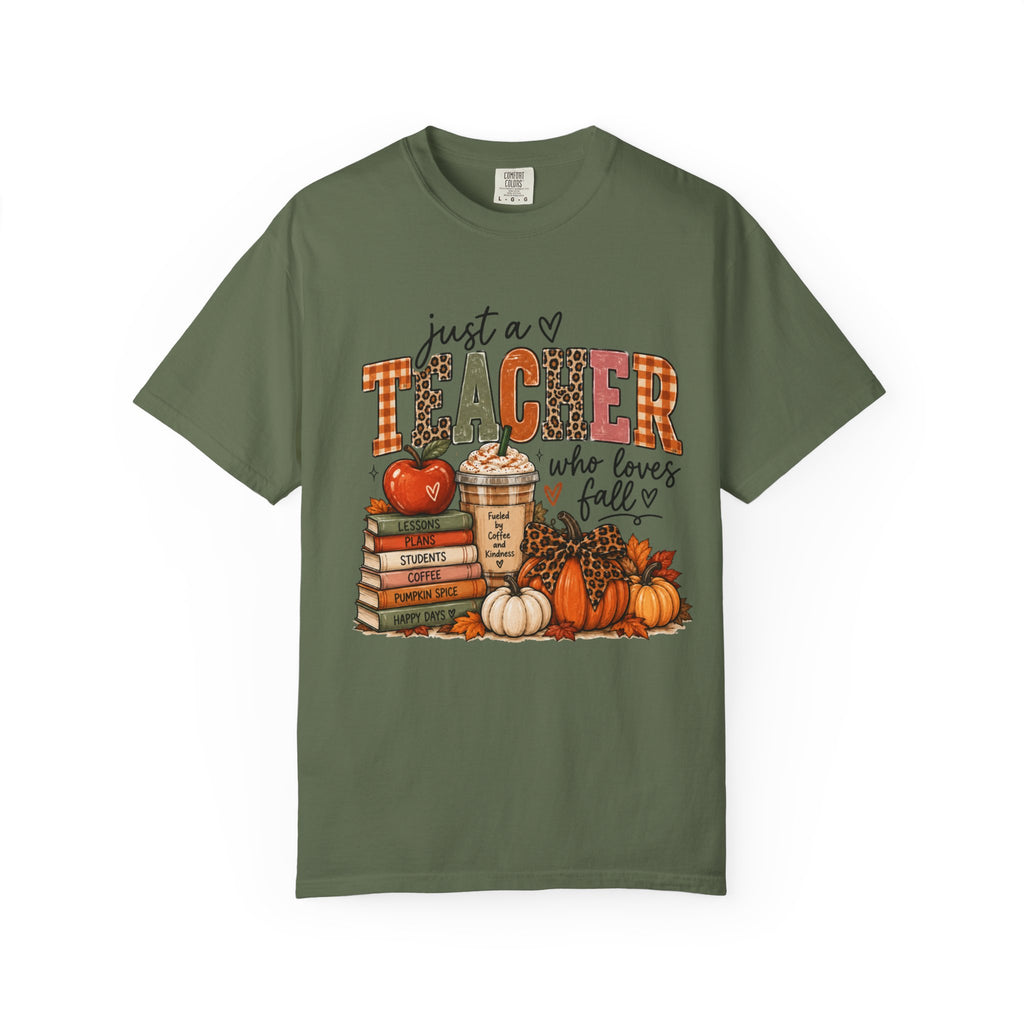 Fall Teacher T-Shirt - "Just a Teacher Who Loves Fall" Autumn Classroom Tee