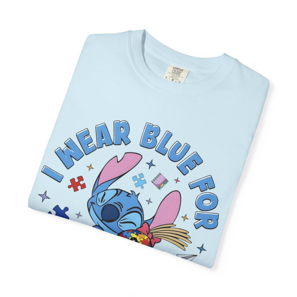 Autism Awareness T-Shirt — “I Wear Blue For” Cute Stitch Design