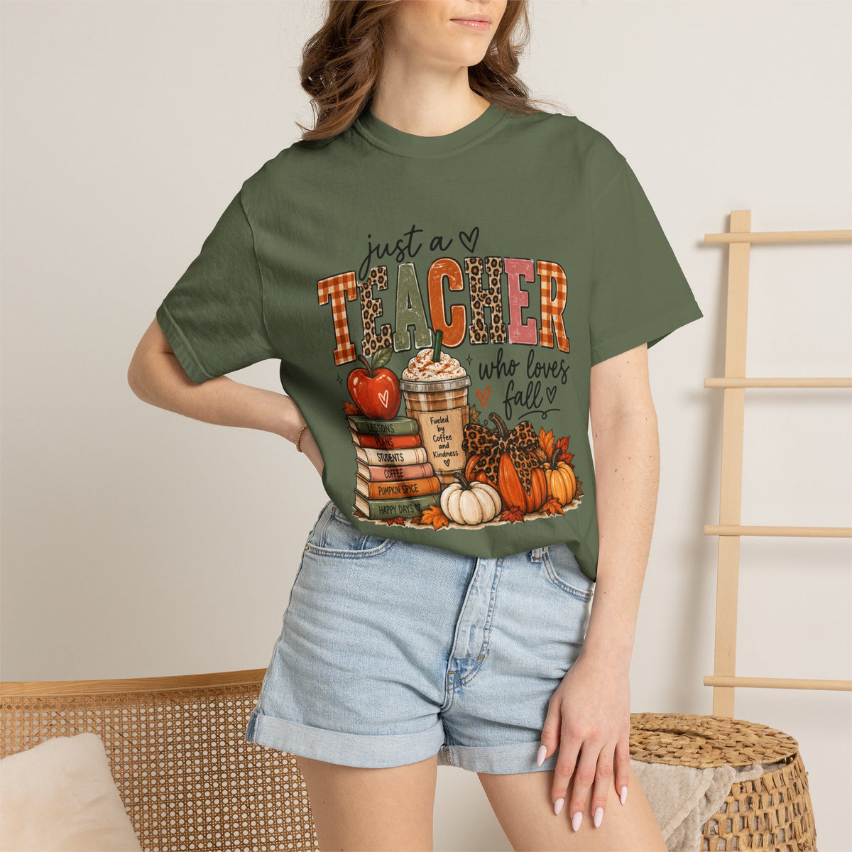 Fall Teacher T-Shirt - "Just a Teacher Who Loves Fall" Autumn Classroom Tee