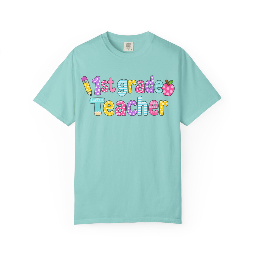 1st Grade Teacher T-Shirt — "Big Hearts Shape Little Minds" Colorful School Teacher Tee