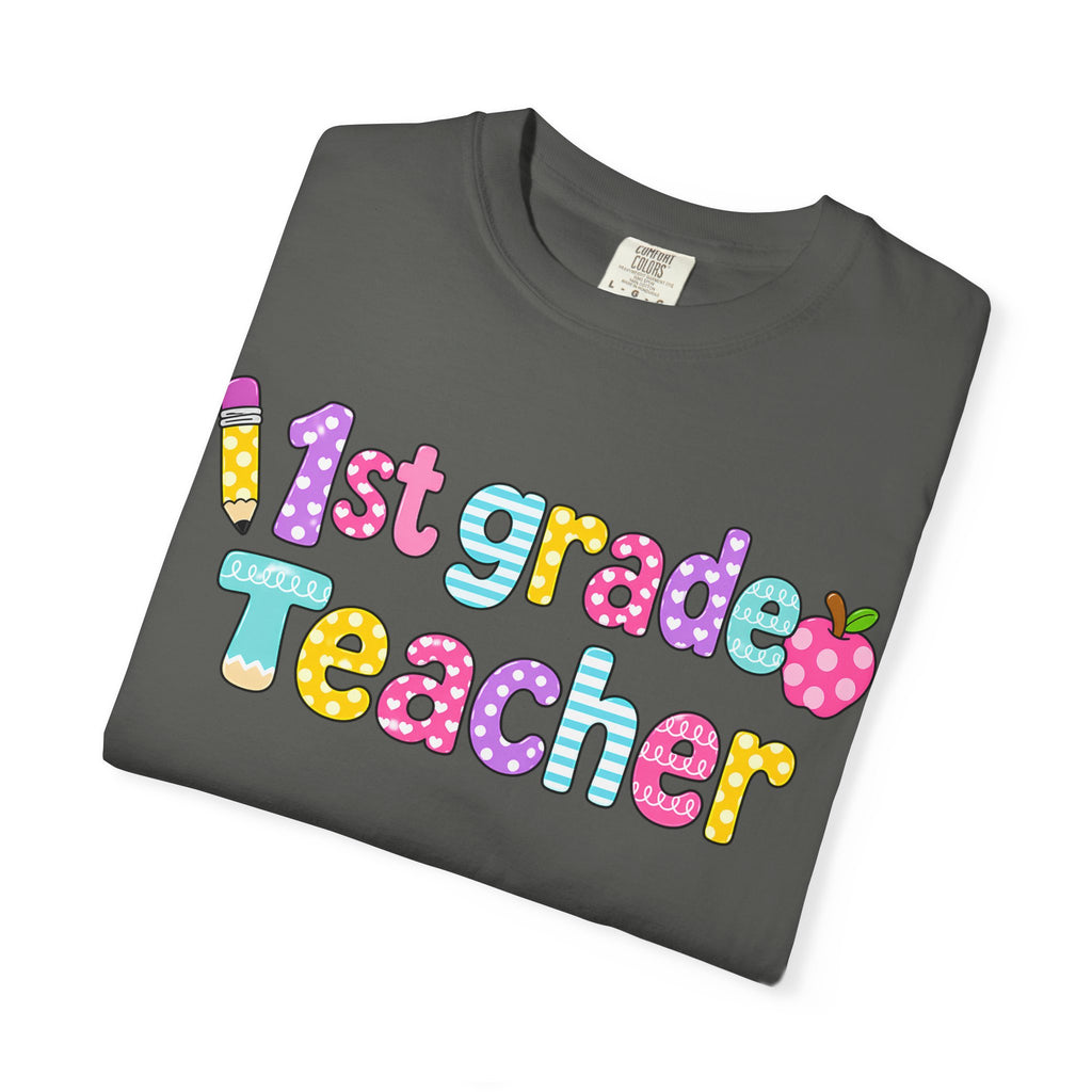 1st Grade Teacher T-Shirt — "Big Hearts Shape Little Minds" Colorful School Teacher Tee
