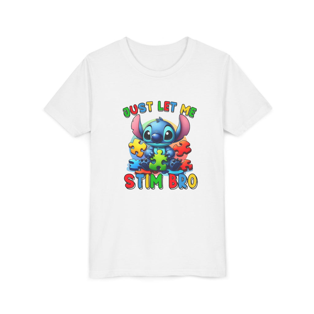 Youth Tee - 'Just Let Me Stim Bro' Cute Stitch Autism Puzzle Pieces