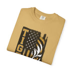Tigers Flag T‑Shirt — Tiger Face with American Flag Stripe Graphic