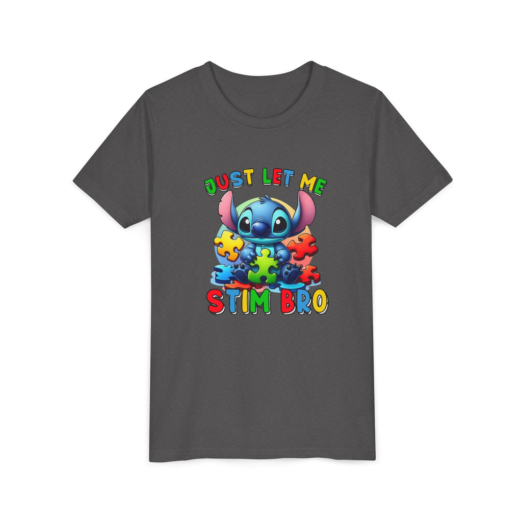 Youth Tee - 'Just Let Me Stim Bro' Cute Stitch Autism Puzzle Pieces
