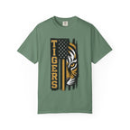 Tigers Flag T‑Shirt — Tiger Face with American Flag Stripe Graphic