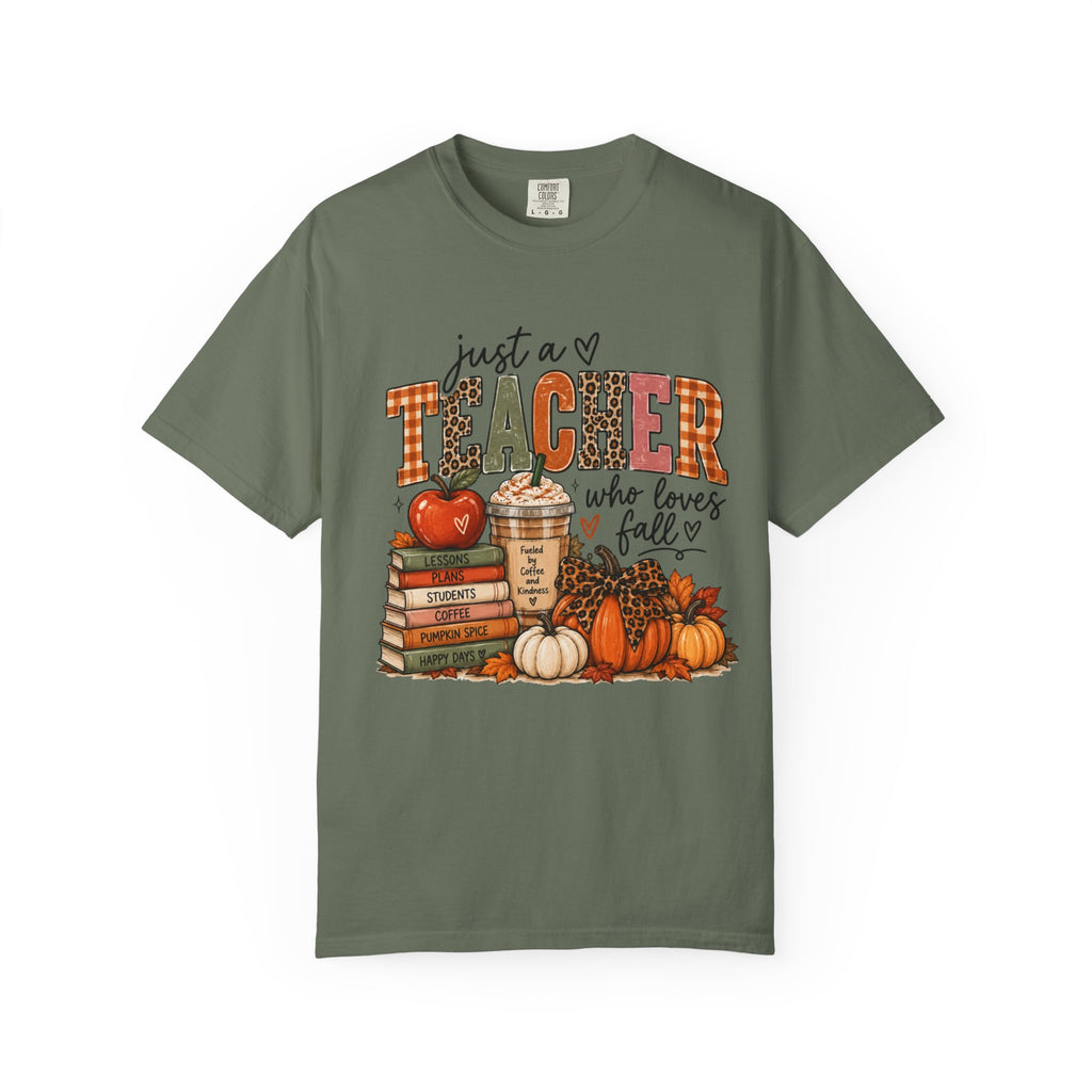 Fall Teacher T-Shirt - "Just a Teacher Who Loves Fall" Autumn Classroom Tee