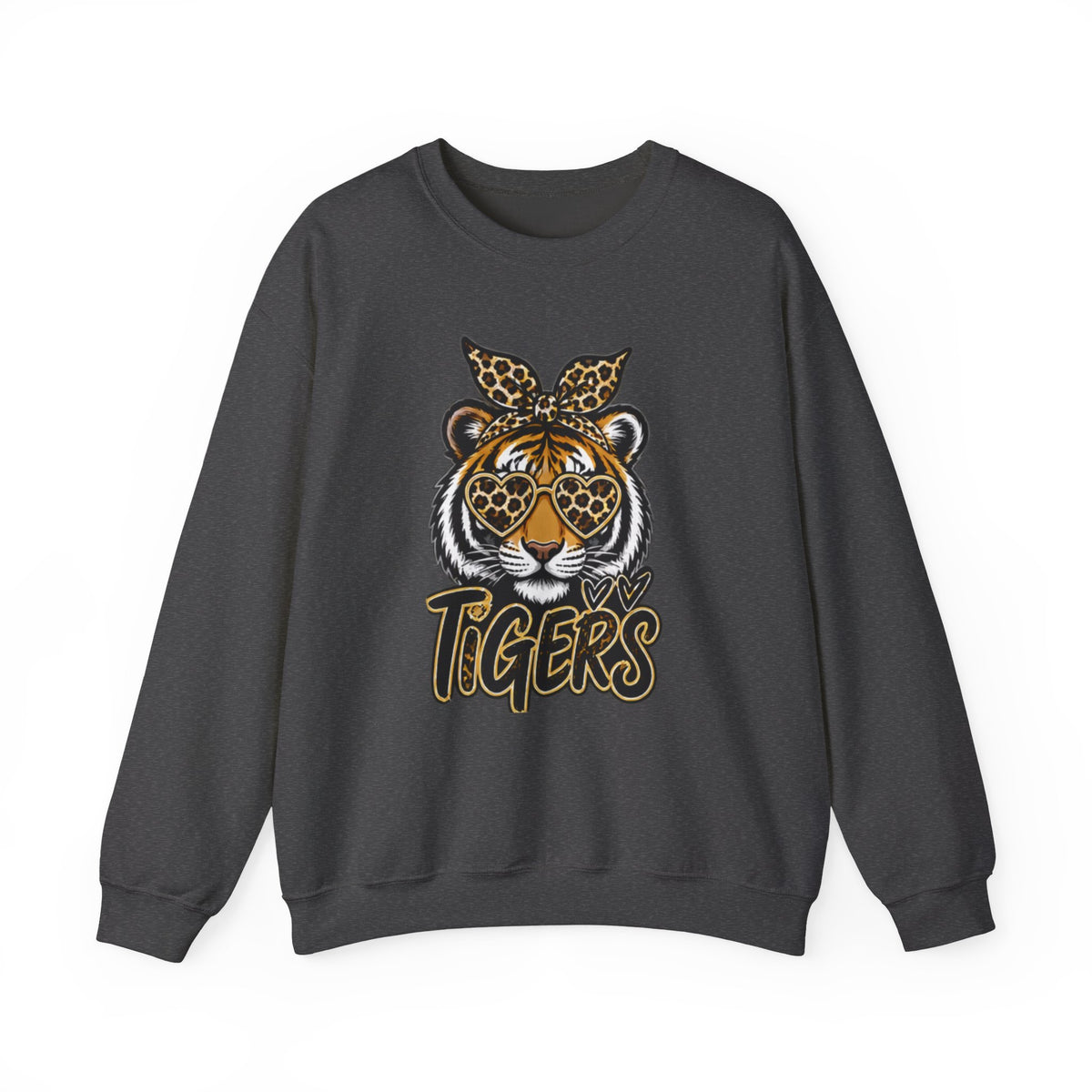 Tiger Mascot Crewneck Sweatshirt — Leopard Bandana Tiger Graphic