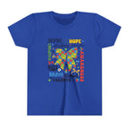 Youth Autism Awareness Tee — Colorful Puzzle Bow Design with Inspiring Words (Hope, Love, Inclusion)