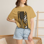 Tigers Flag T‑Shirt — Tiger Face with American Flag Stripe Graphic
