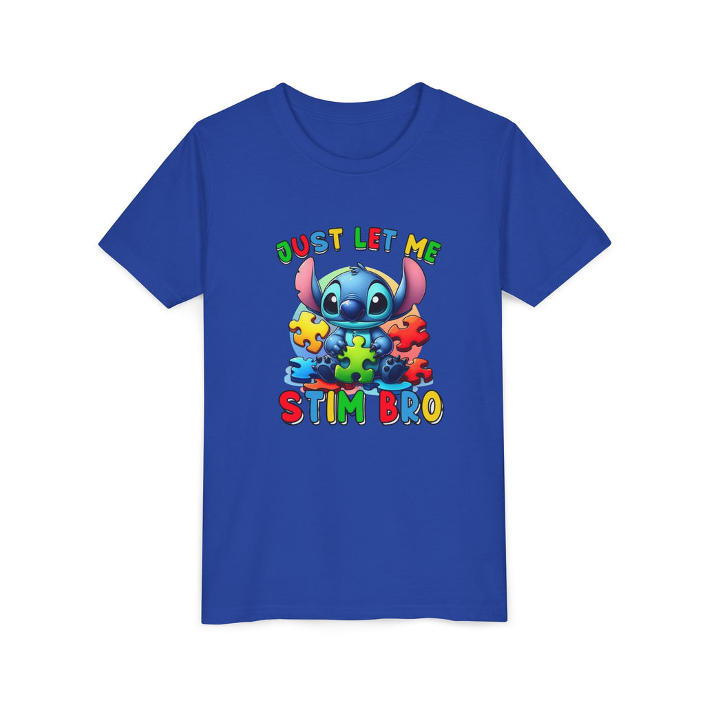 Youth Tee - 'Just Let Me Stim Bro' Cute Stitch Autism Puzzle Pieces