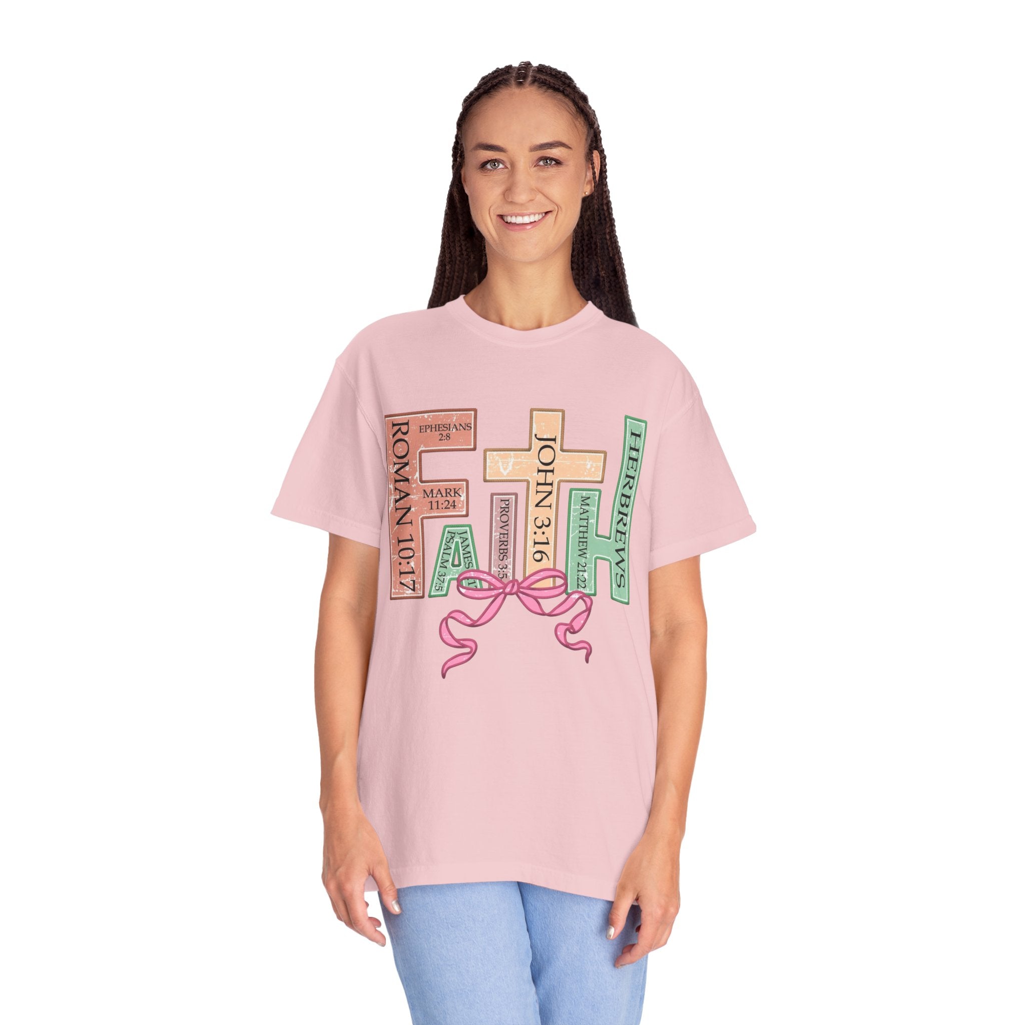 Christian Crosses Scripture Tee — John 3:16, Romans 10:17, Hebrews — Faith Graphic T-Shirt