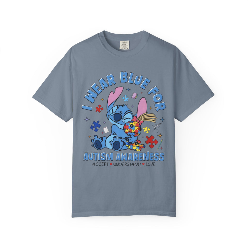 Autism Awareness T-Shirt — “I Wear Blue For” Cute Stitch Design