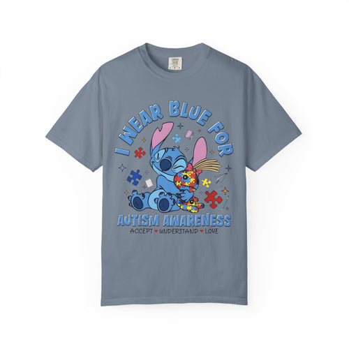 Autism Awareness T-Shirt — “I Wear Blue For” Cute Stitch Design