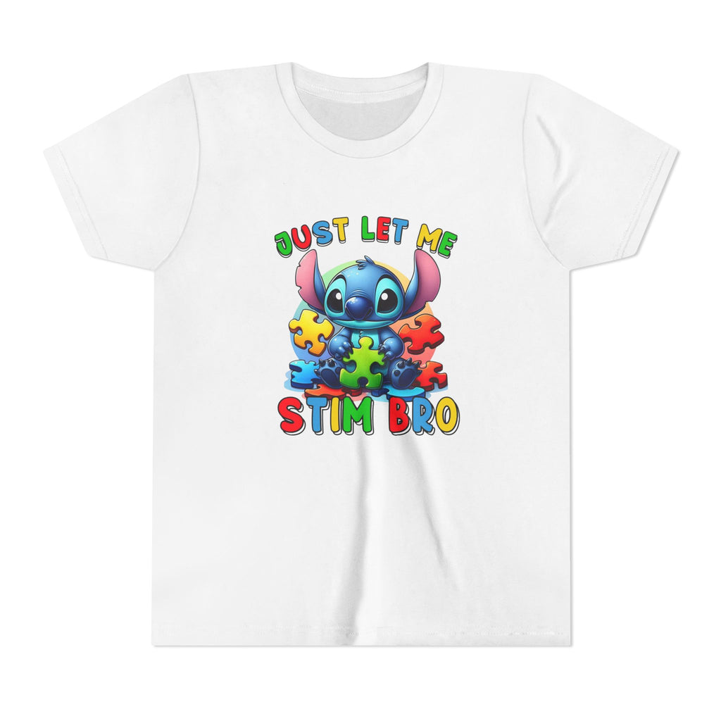 Youth Tee - 'Just Let Me Stim Bro' Cute Stitch Autism Puzzle Pieces