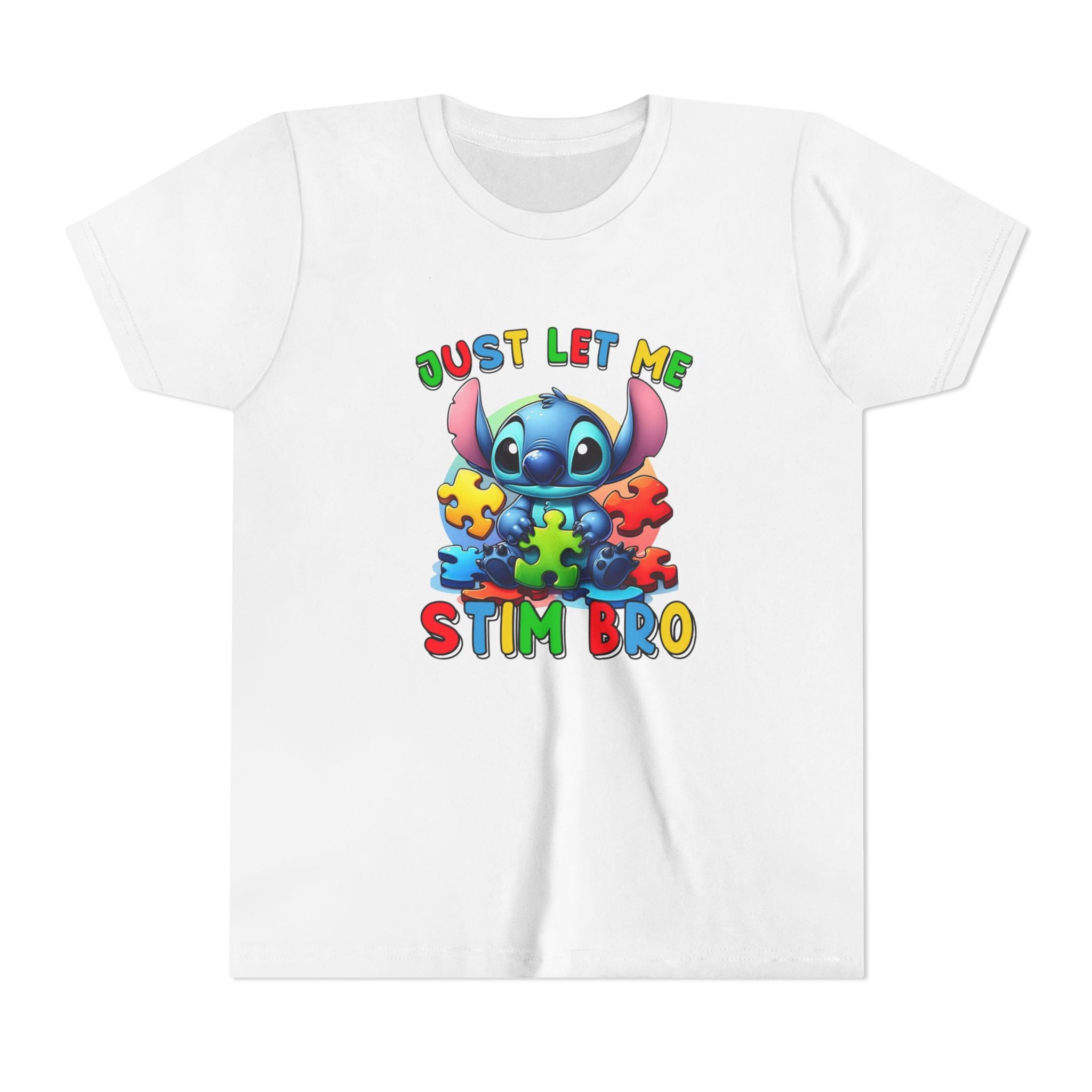 Youth Tee - 'Just Let Me Stim Bro' Cute Stitch Autism Puzzle Pieces