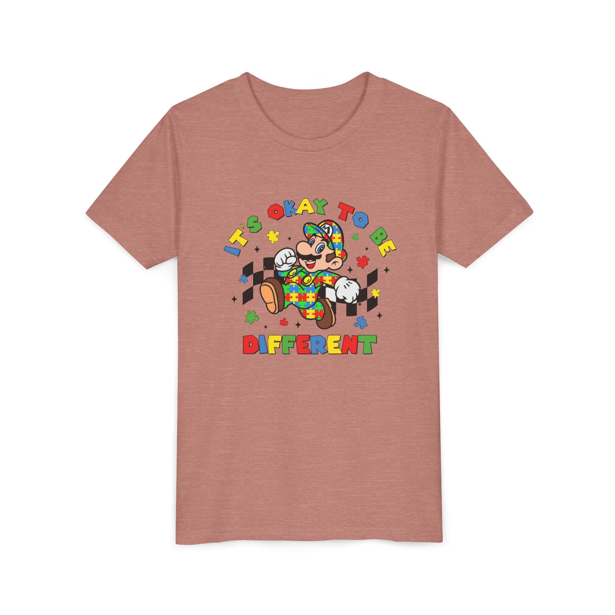 Youth Tee - "It's Okay To Be Different" Rainbow Skate Character Kids T-Shirt