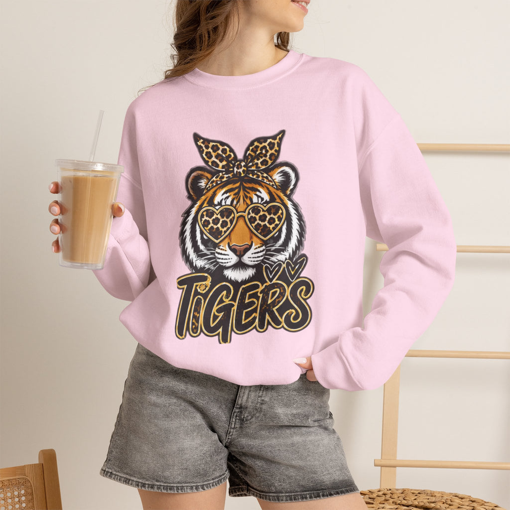 Tiger Mascot Crewneck Sweatshirt — Leopard Bandana Tiger Graphic