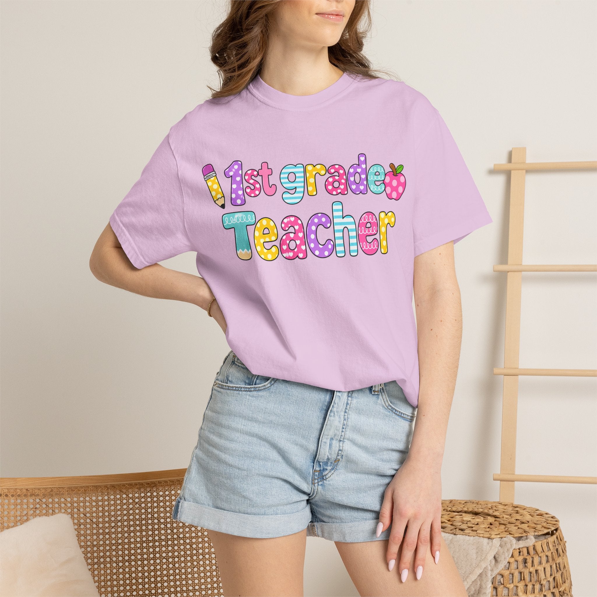 1st Grade Teacher T-Shirt — "Big Hearts Shape Little Minds" Colorful School Teacher Tee