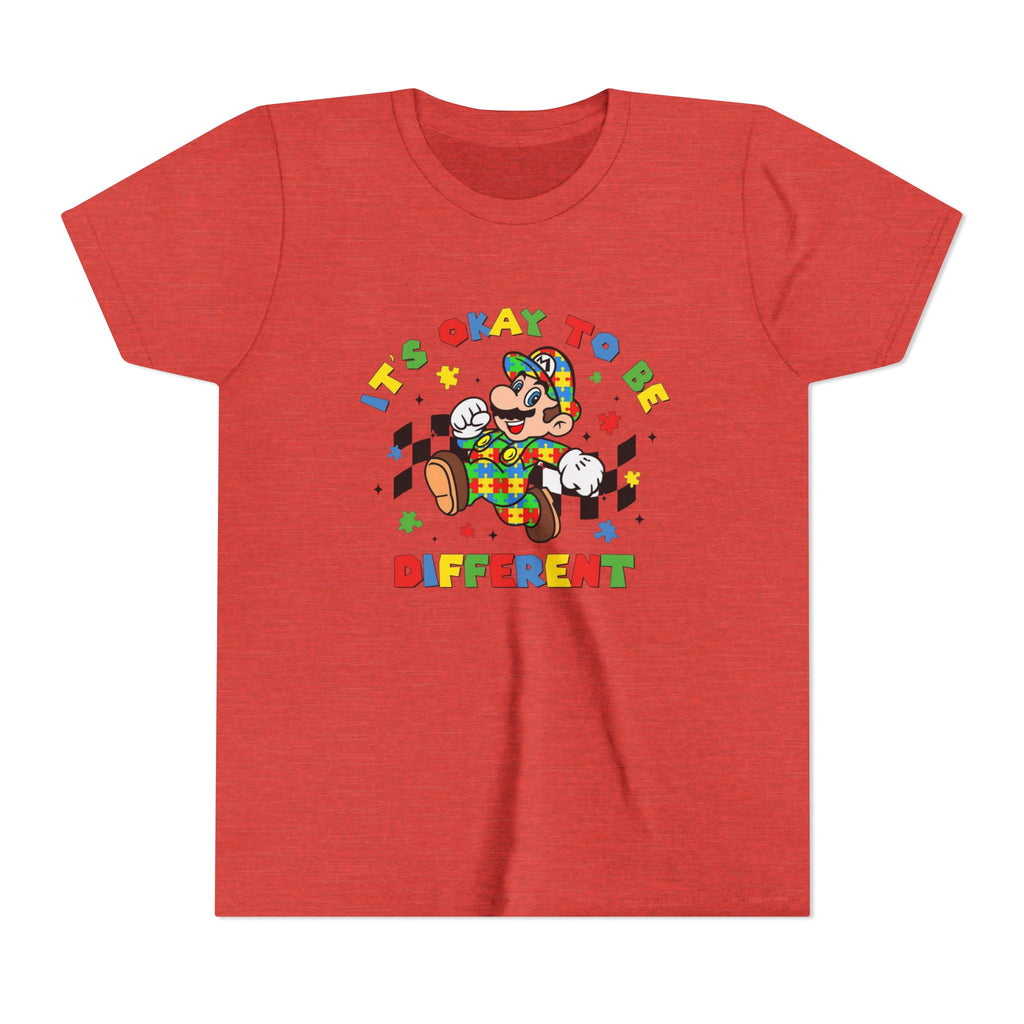 Youth Tee - "It's Okay To Be Different" Rainbow Skate Character Kids T-Shirt