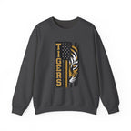 Tigers Crewneck Sweatshirt – Tiger Face with American Flag Stripe Graphic